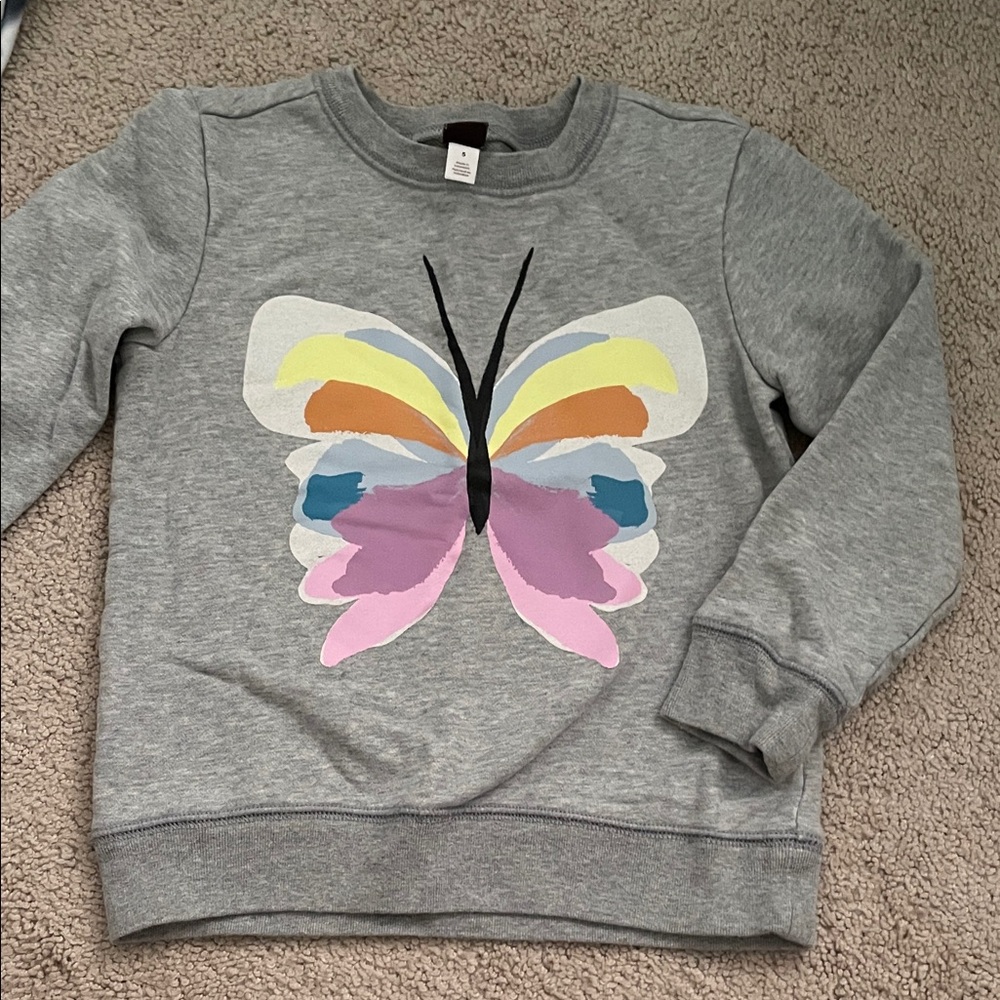 Tea Collection Gray Sweatshirt with Colorful Butterfly